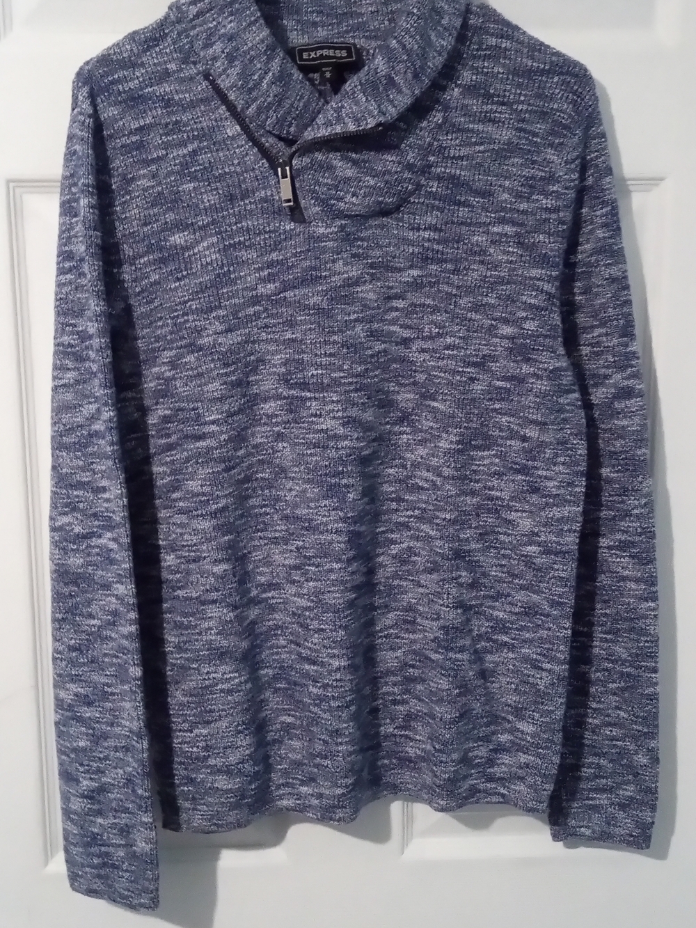 Express Men's Navy Heather Zip-Front Shawl Collar Sweater